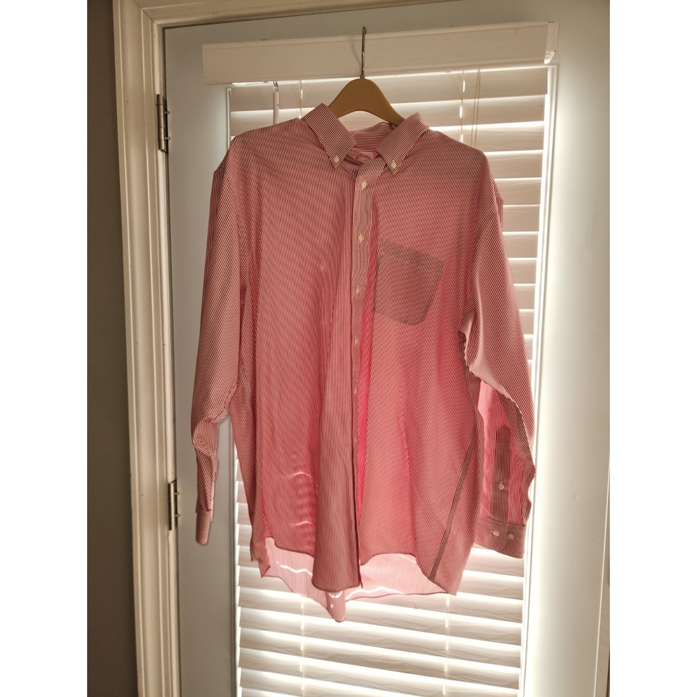 Brooks Brothers 346 Men's Non-Iron Button Down Shirt 17.5 34/35 Red White Stripe